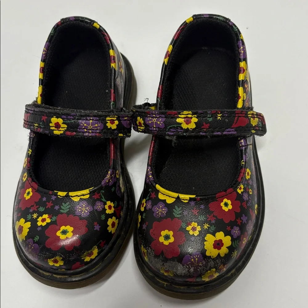 Dr. Martens Black Floral Mary Jane Hook-and-Loop Shoes